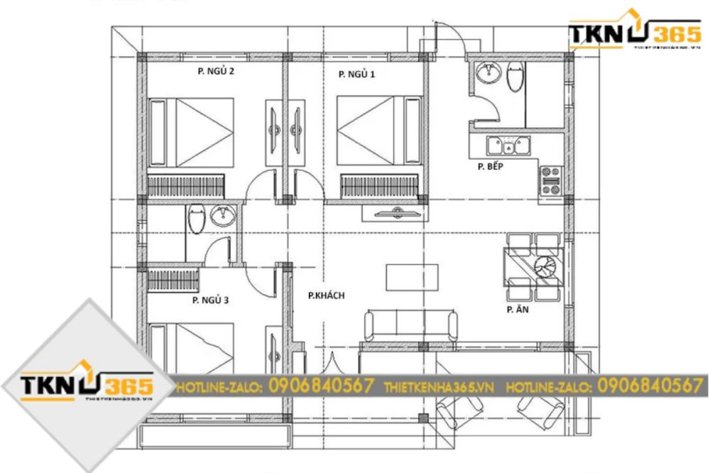 nhà cấp 4 mái thái 3 phòng ngủ