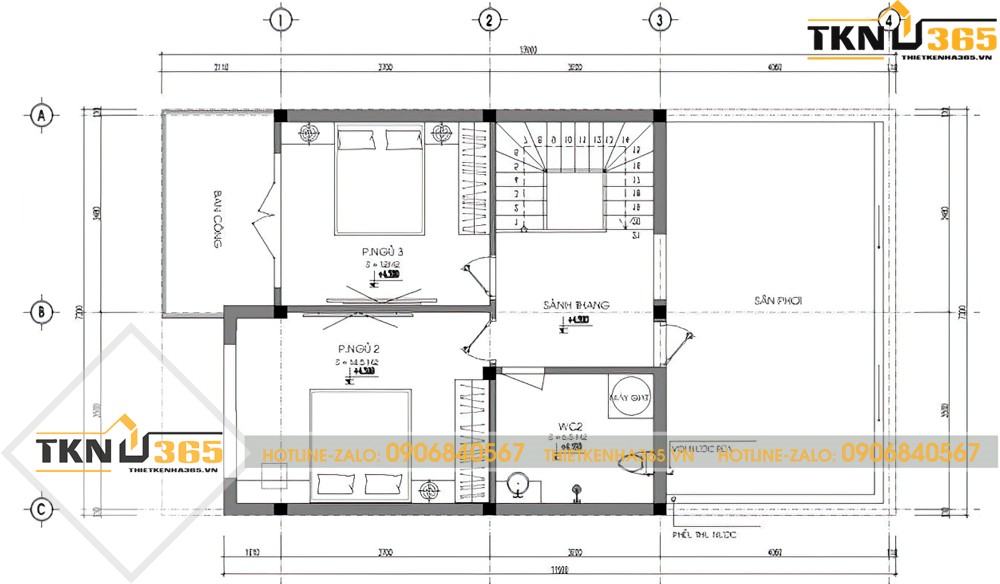thiết kế nhà 2 tầng 7x11m
