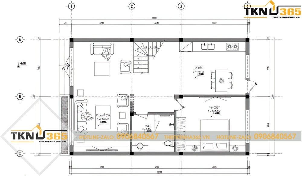 thiết kế nhà 2 tầng 7x11m