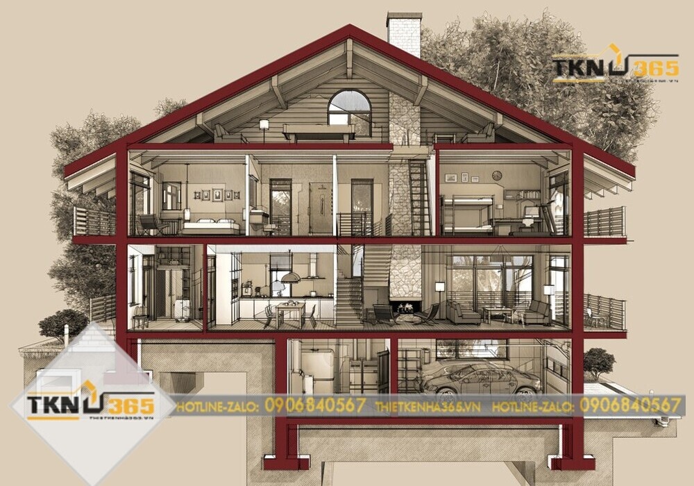 Thiết kế nhà có tầng hầm 5x20m