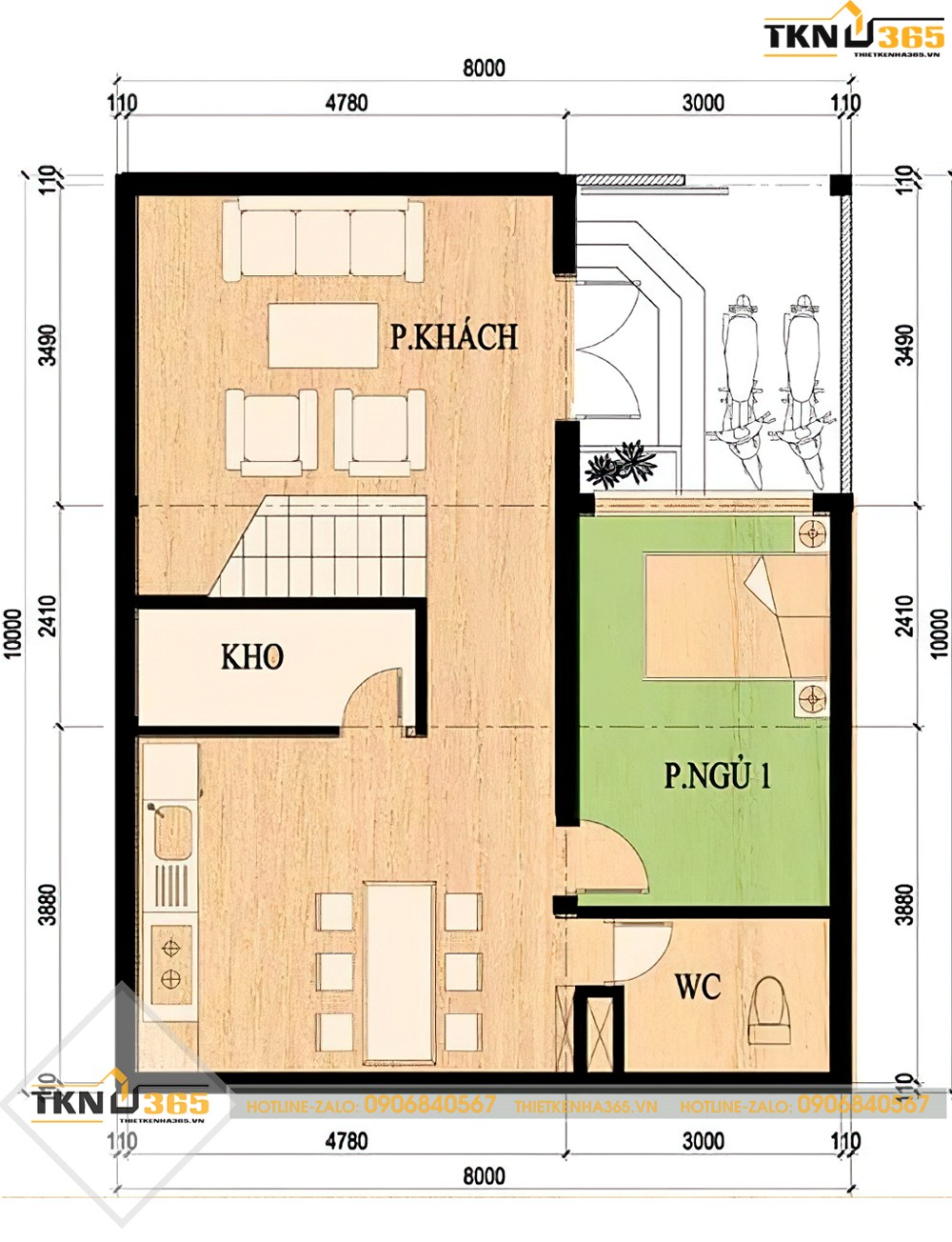 thiết kế nhà mặt tiền 8m sâu 10m