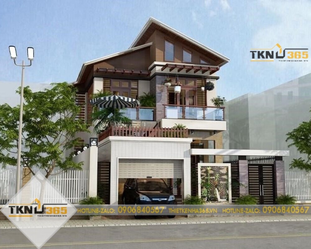 thiết kế nhà mặt tiền 8m sâu 5m phong cách sân vườn