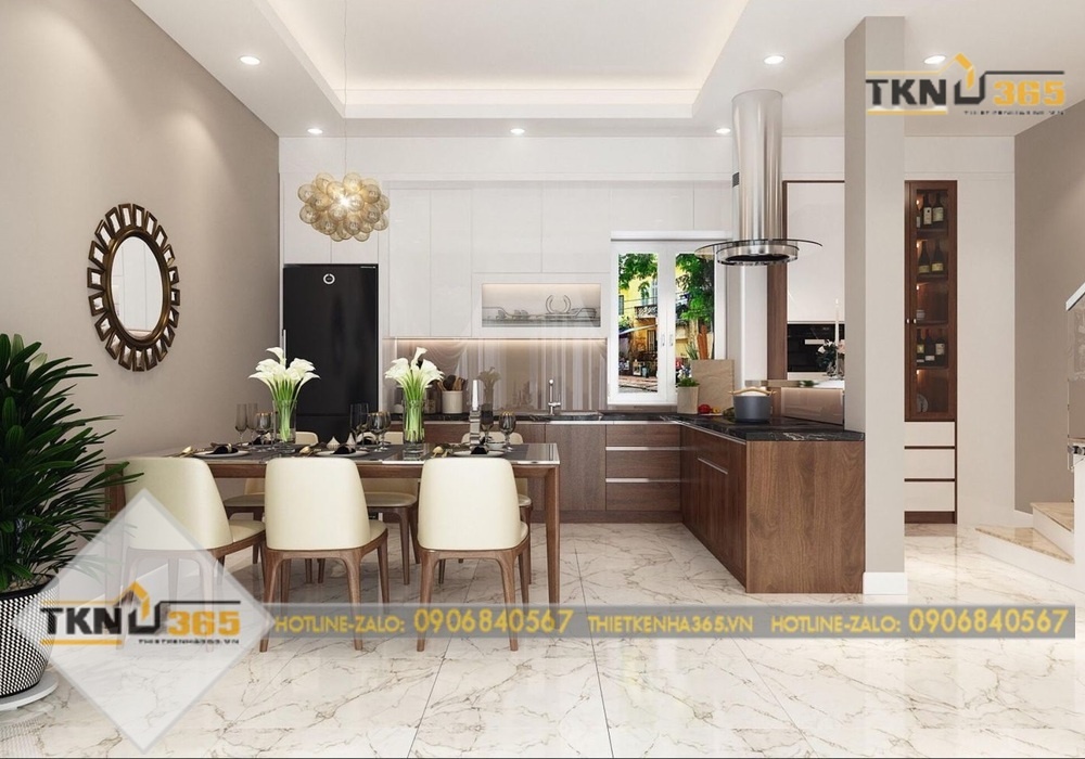 Nội thất phòng bếp cho nhà phố 2 tầng rộng 7m