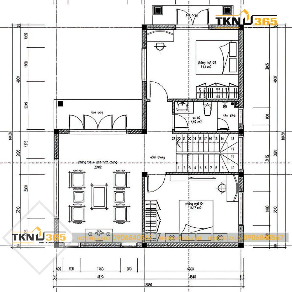 thiết kế nhà vuông 9x10