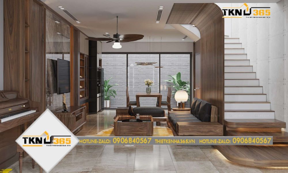 Phòng khách nội thất gỗ đơn giản sang trọng