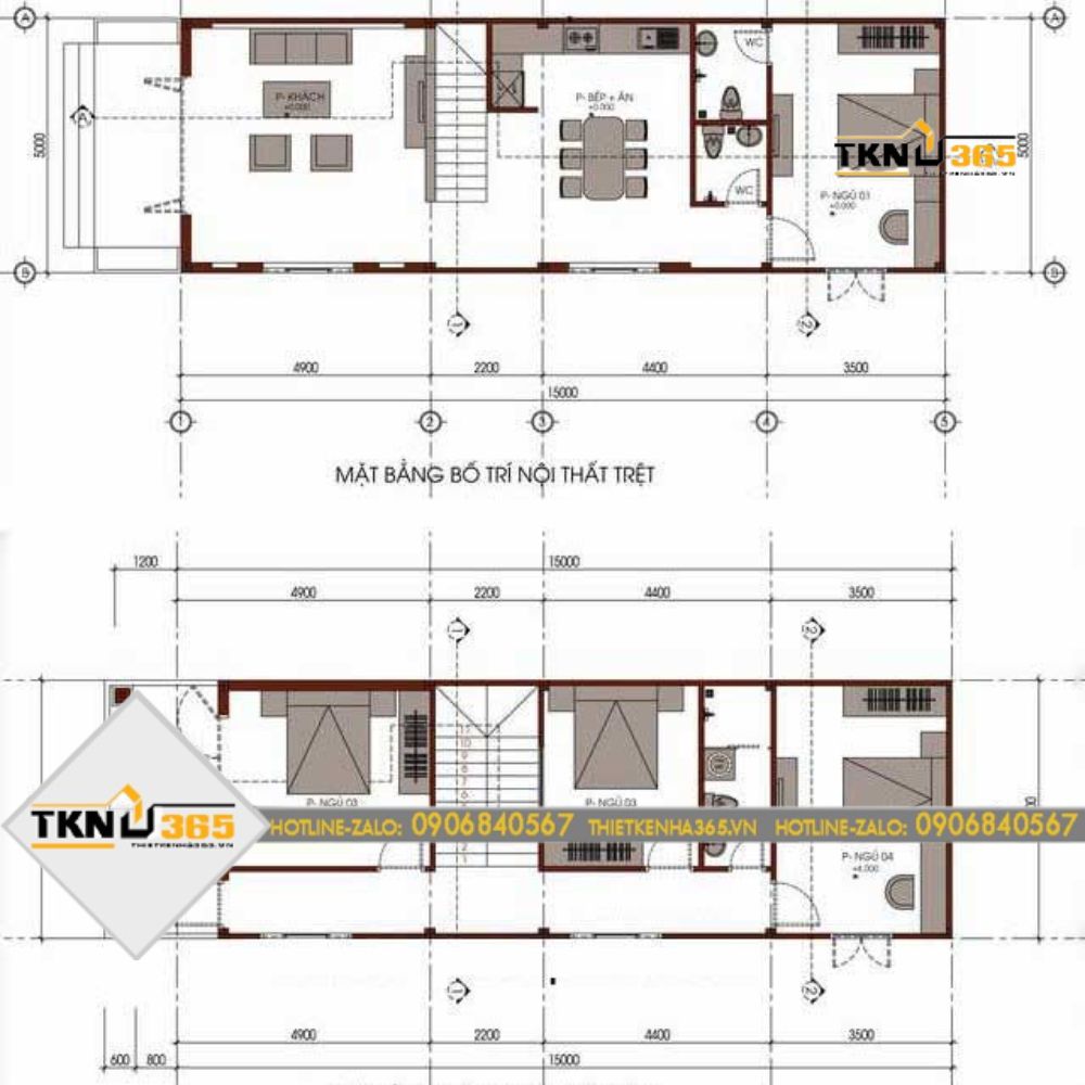 Bản vẽ mặt bằng bố trí nội thất nhà nhà ống 2 tầng độc đáo