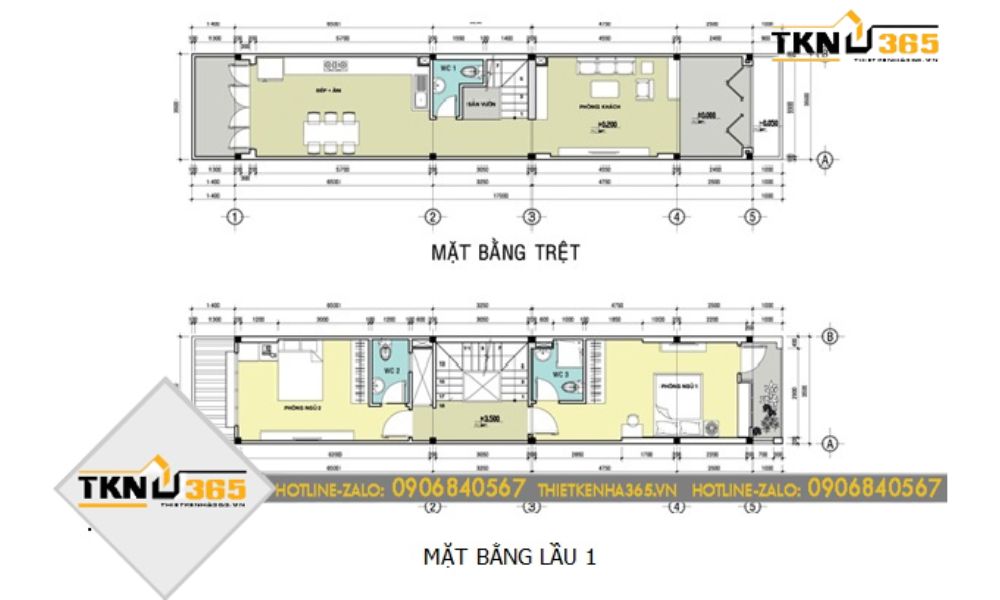 Bản vẽ mặt bằng nhà ống 2 tầng trong nhà
