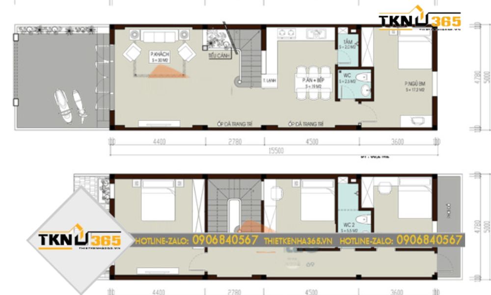Bản vẽ mặt bằng bố trí công năng cho mẫu nhà ống 2 tầng sang trọng