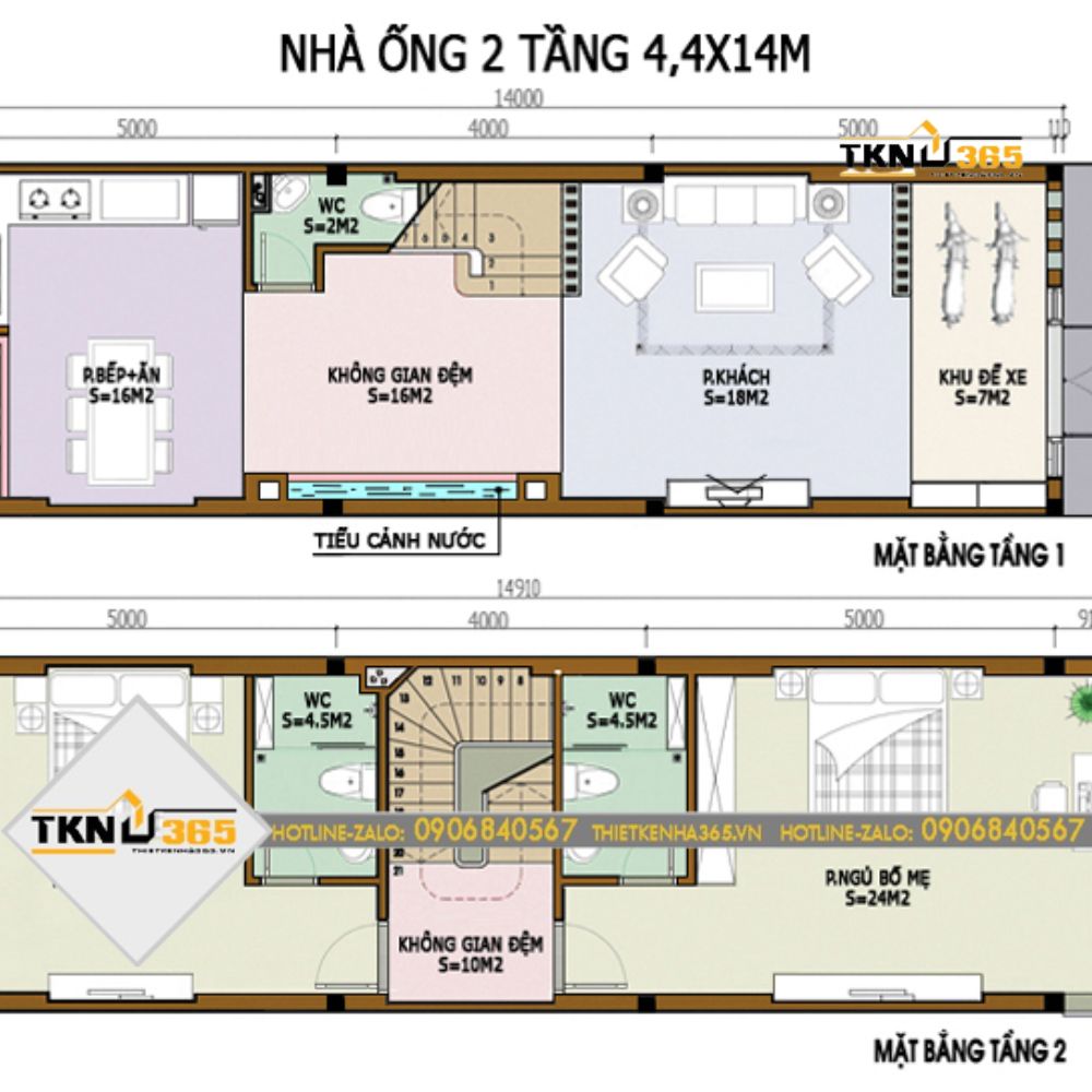 Bản vẽ công năng nhà ống 2 tầng mái bằng