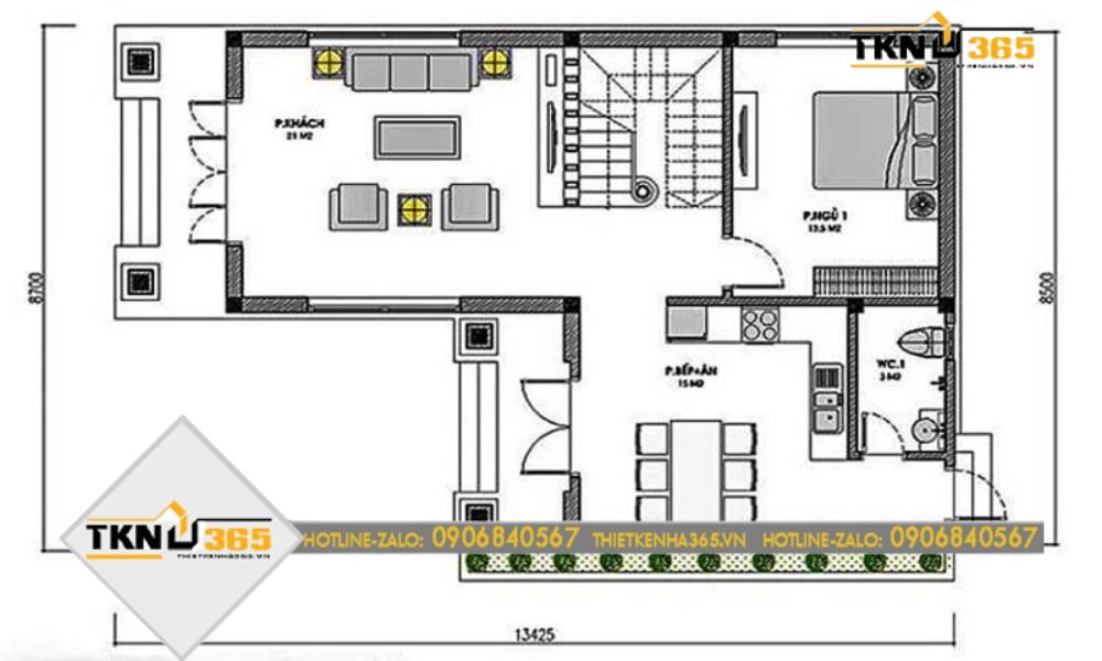 Bản vẽ tầng 1 nhà diện tích 6x15m 2 tầng 4 phòng ngủ