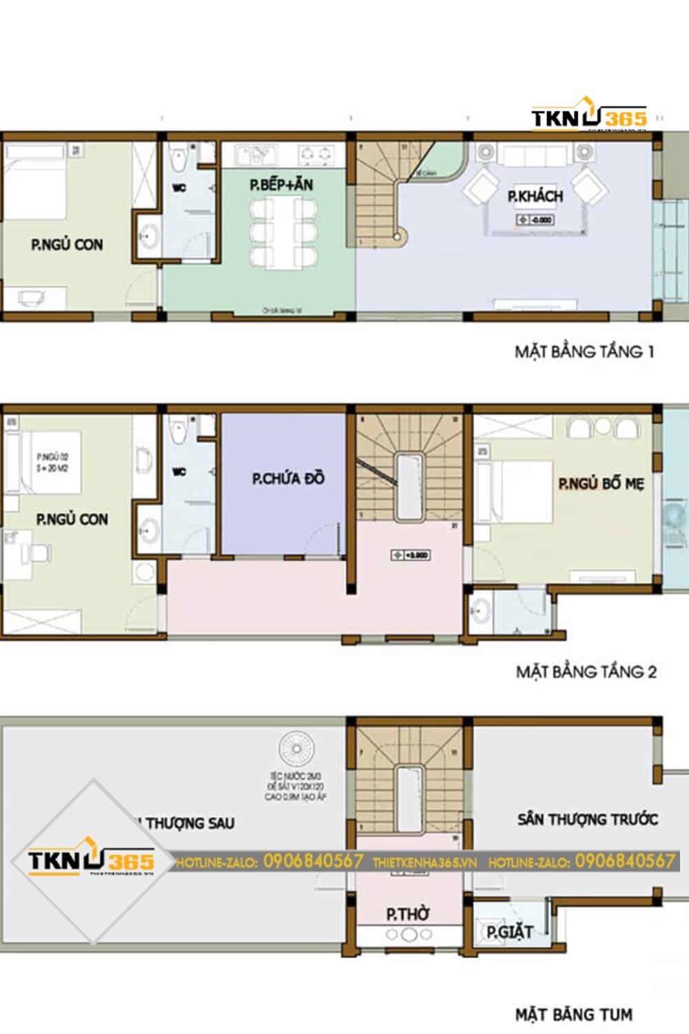 Bản vẽ nhà ống 2 tầng có tum diện tích 5x18