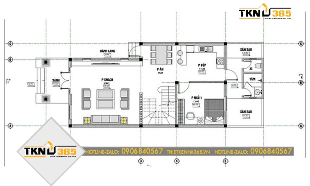 Bản vẽ công năng tầng 1 nhà ống 2 tầng tân cổ điển