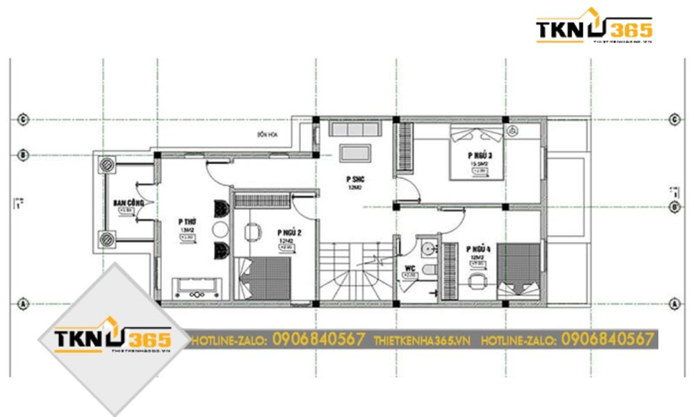 Bản vẽ công năng tầng 2 nhà ống 2 tầng tân cổ điển