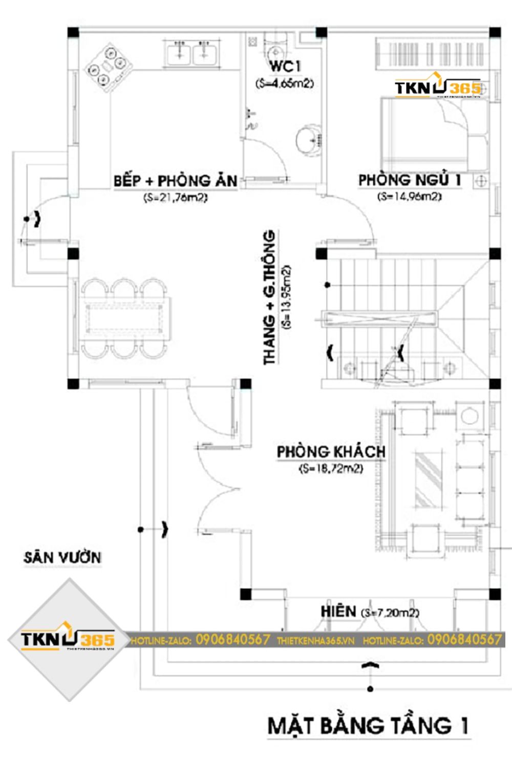 Mặt bằng tầng 1 nhà 60m2 2 tầng 4 phòng ngủ