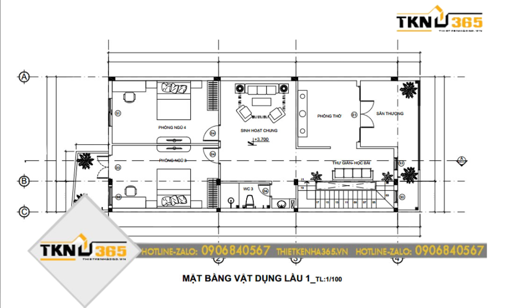 Bản vẽ chức năng tầng 1 thiết kế nhà phố rộng 7m
