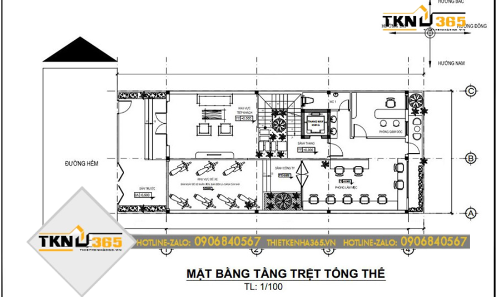 Bố trí công năng tầng trệt nhà đẹp ngang 7m