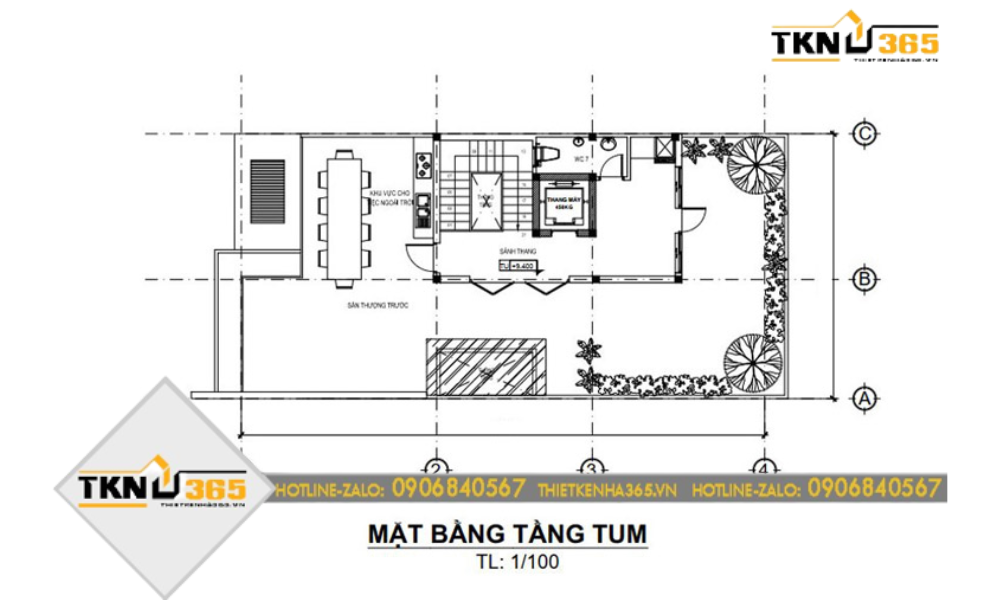 Thiết kế tầng tum mặt tiền nhà rộng 7m