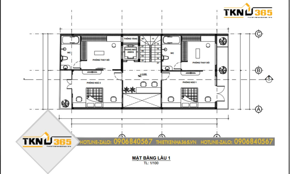 Tầng 1 thiết kế nhà phố chiều rộng 7m