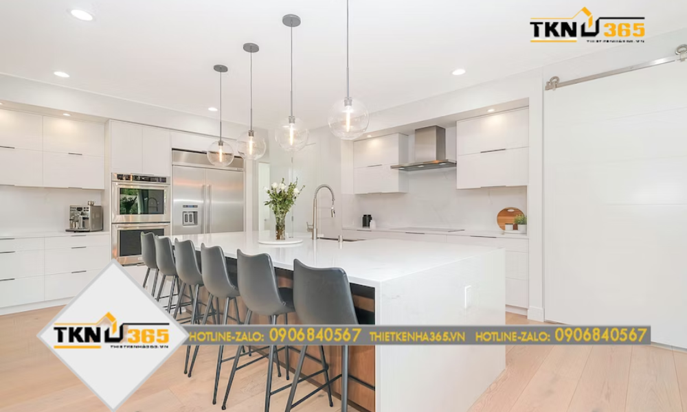 Đảo bếp kiêm bàn ăn giúp tiết kiệm diện tích cho nhà bếp