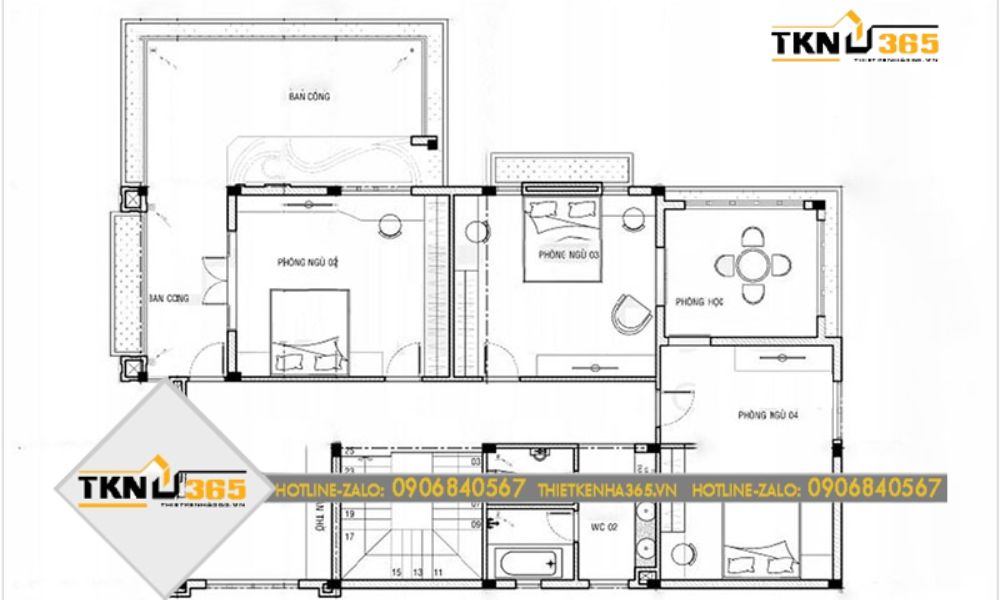 Mặt bằng bố trí tầng 2 nhà 700 triệu 2 tầng 4 phòng ngủ