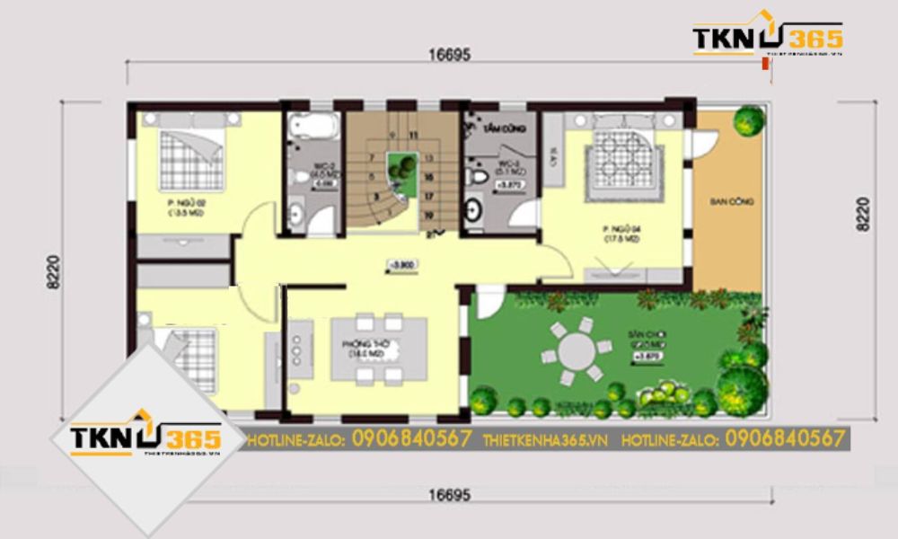 Bản vẽ tầng 2 nhà biệt thự có gara 2 tầng 4 phòng ngủ