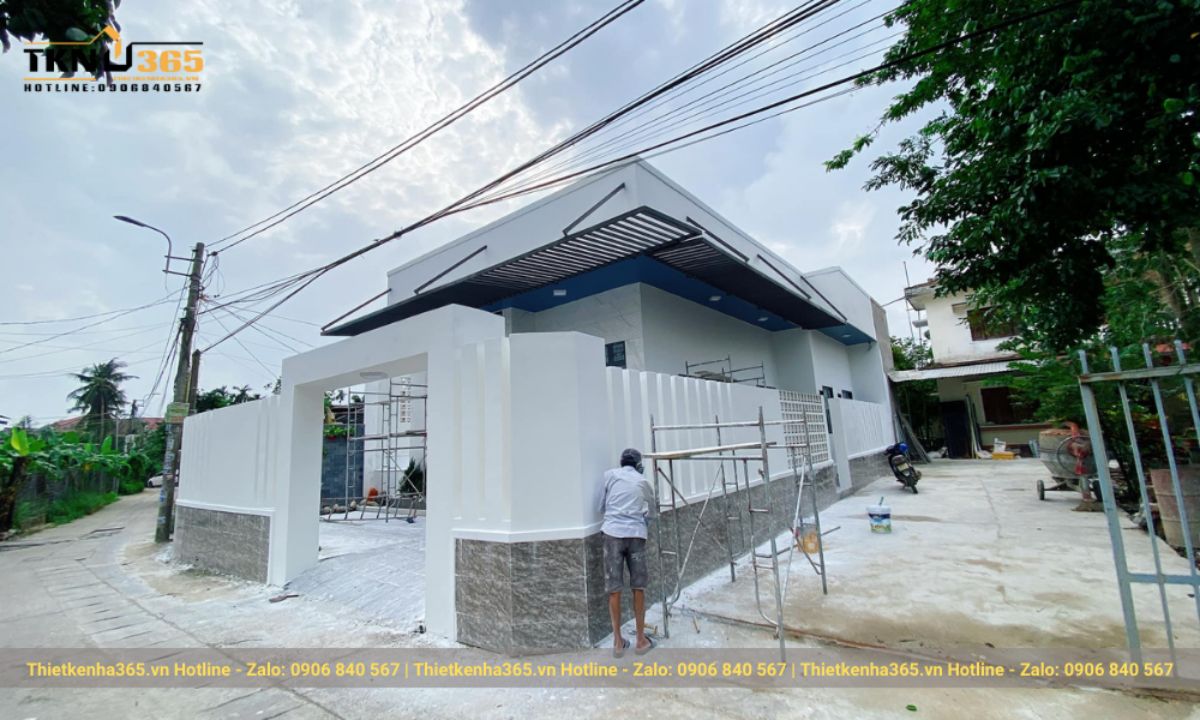 mẫu nhà cấp 4 đang được thi công hoàn thiện