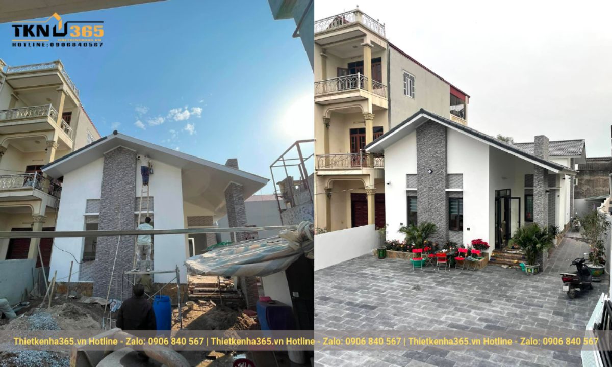 mẫu nhà cấp 4 đang được thi công hoàn thiện