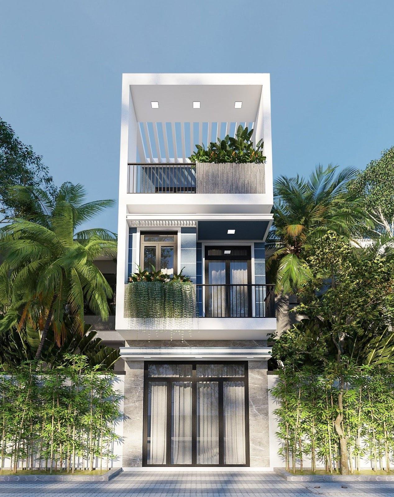 Mẫu nhà ống đẹp 3 tầng 6m mặt tiền mái bằng