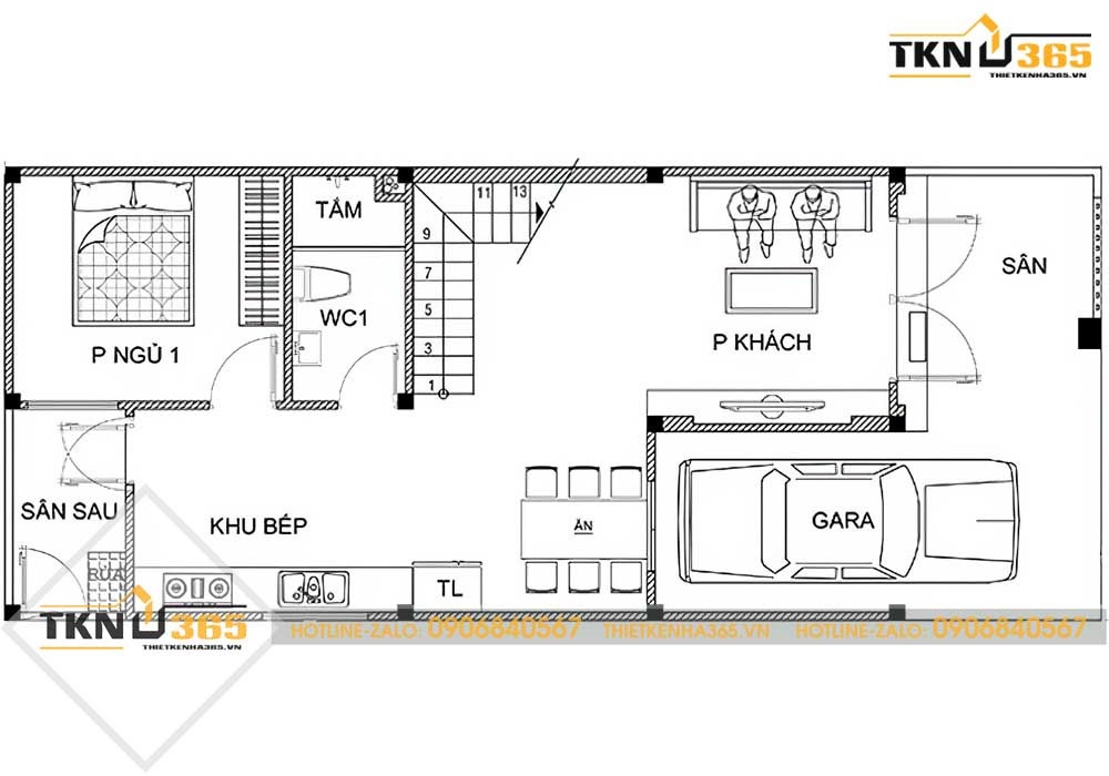 mẫu thiết kế nhà 2 tầng 6x15