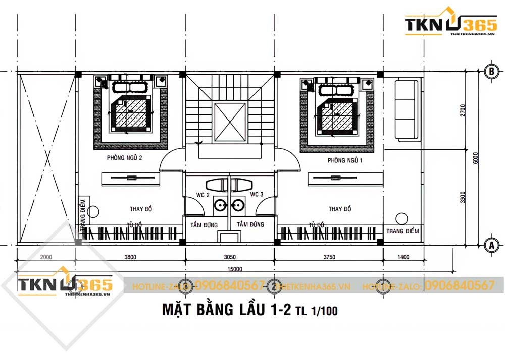 mẫu thiết kế nhà 2 tầng 6x15