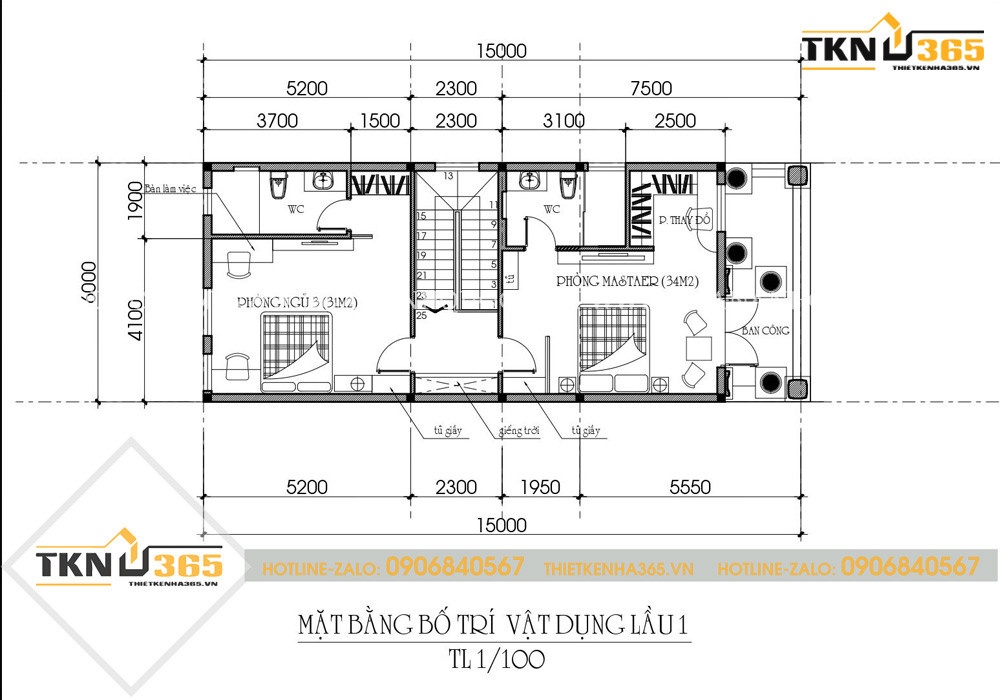 mẫu thiết kế nhà 2 tầng 6x15