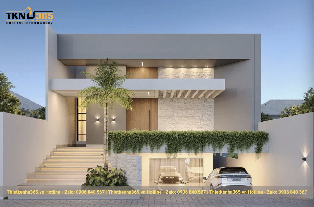 Thiết kế nhà biệt thự 1 tầng có tầng hầm