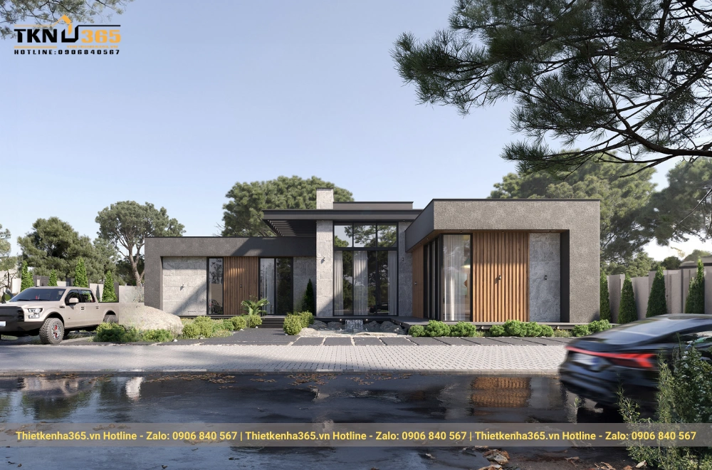 Thiết kế biệt thự 1 tầng có 5 phòng ngủ