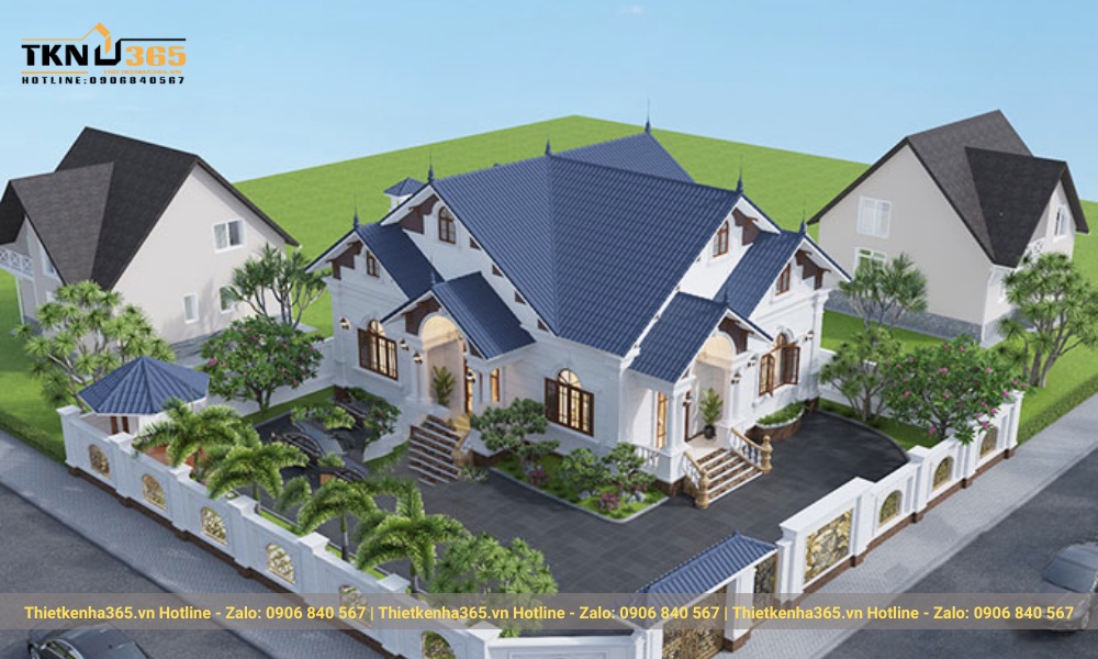 Thiết kế biệt thự sân vườn đẹp 1 tầng mái Thái