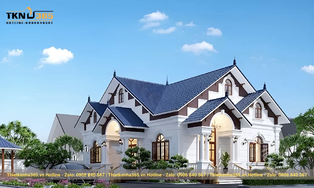 Thiết kế biệt thự sân vườn 1 tầng mái Thái
