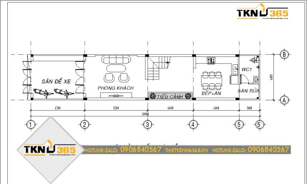 Mặt bằng tầng 1 nhà 5x15 2 tầng 3 phòng ngủ
