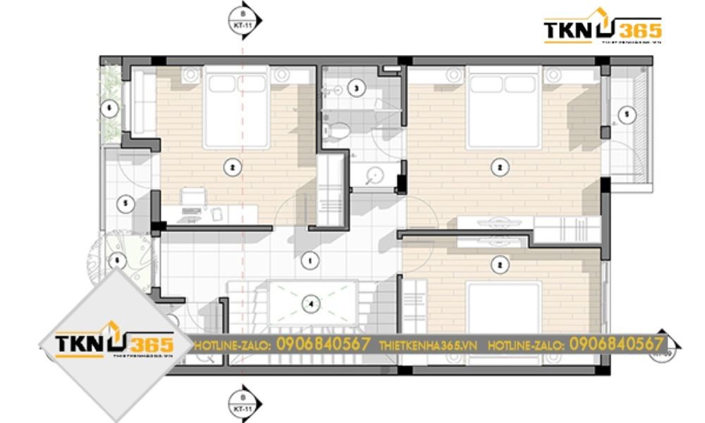 Bản vẽ mẫu nhà đẹp 2 tầng 3 phòng ngủ 100m2