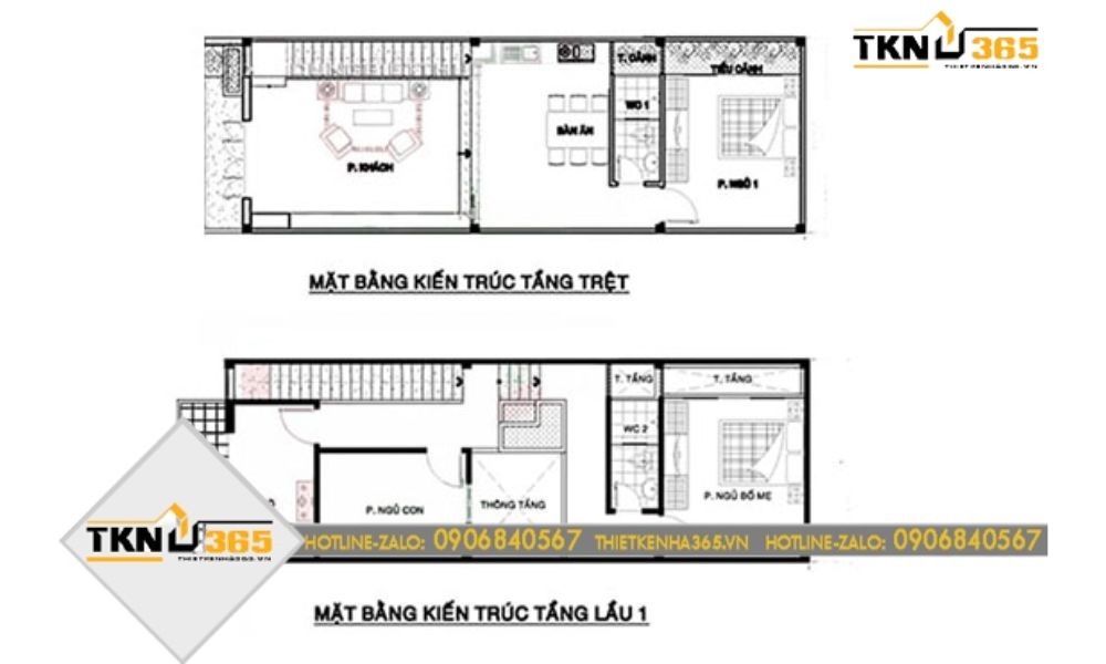 bản vẽ nhà 2 tầng 3 phòng ngủ