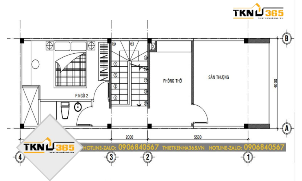 Bản vẽ thiết kế tầng 3 nhà cấp 4 ngang 8m đẹp