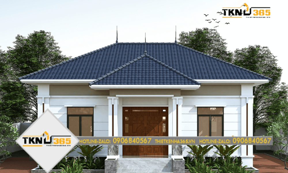 Thiết kế nhà cấp 4 ngang 8m mái nhật