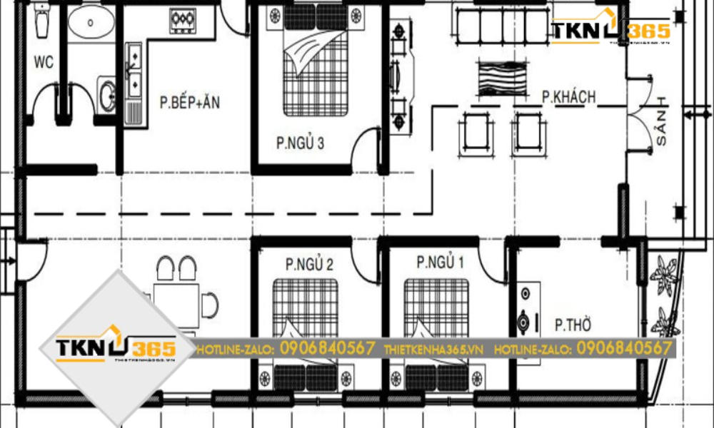 Bản vẽ thiết kế nhà ngang 8m 1 tầng