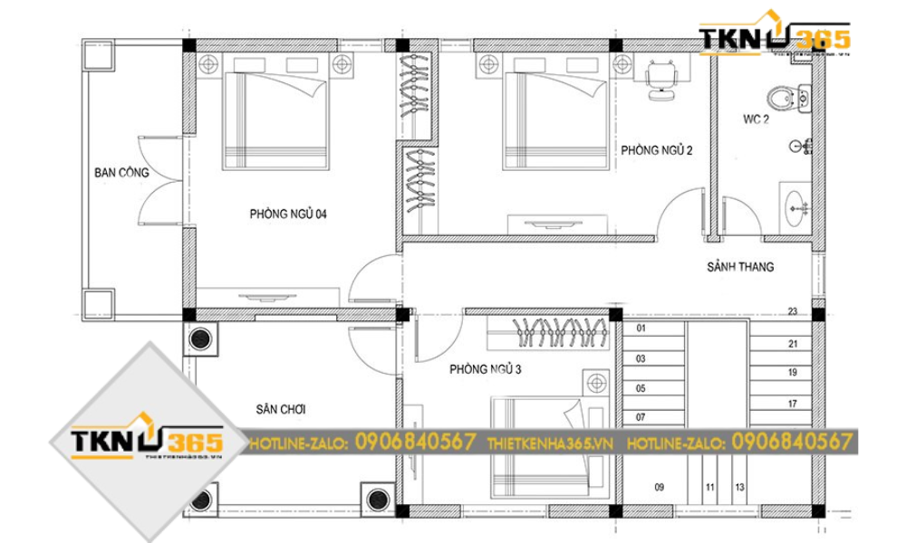 Bản vẽ tầng 2 nhà cấp 4 ngang 8m