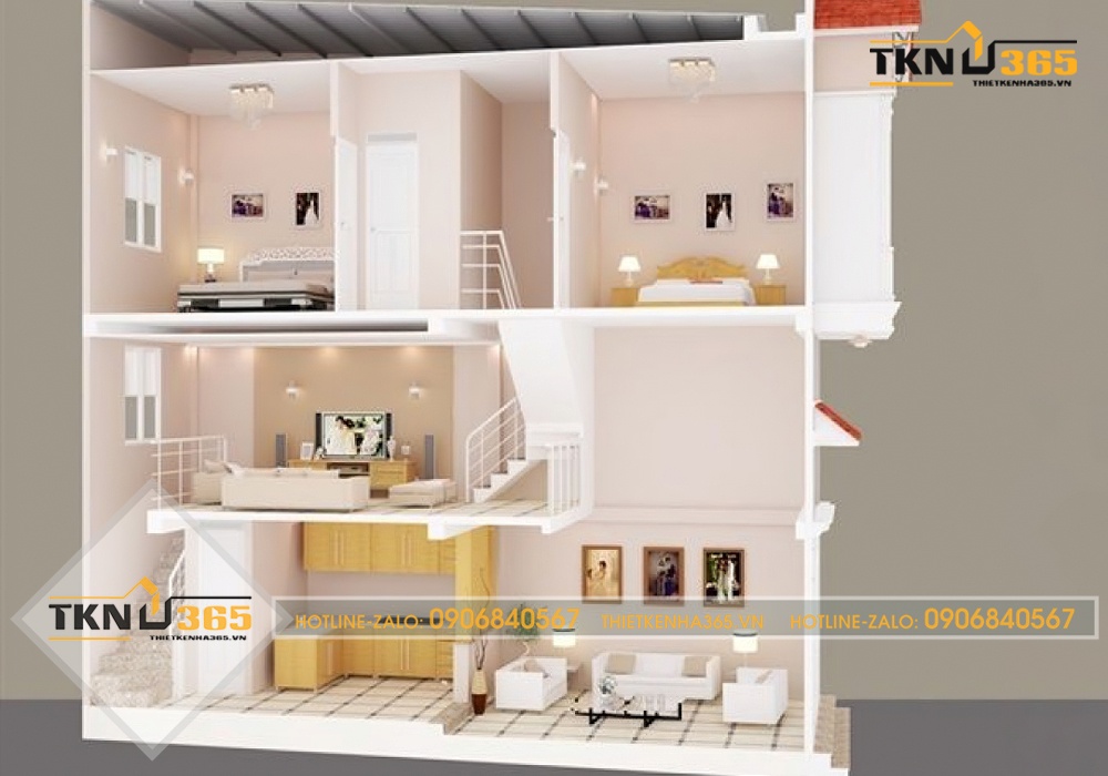 thiết kế nhà ống 1 trệt 1 lửng 1 lầu