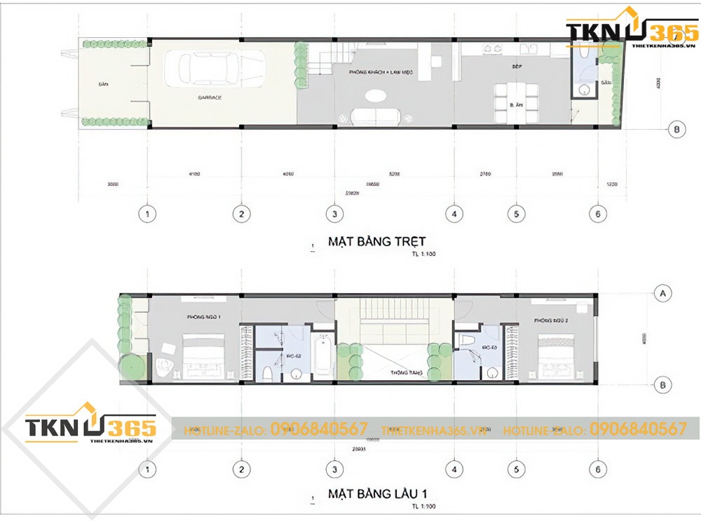 Bản vẽ mặt bằng công năng lầu 1 mẫu ống tân cổ điển 2 tầng