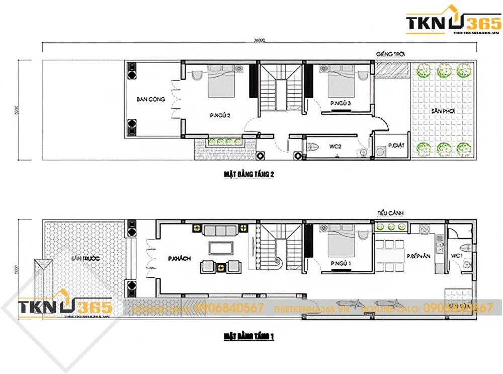 Bản vẽ mặt bằng công năng của nhà ống 2 tầng 4m mặt tiền