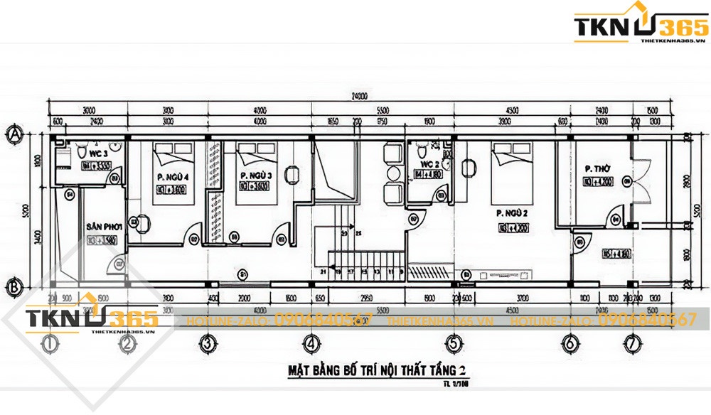 Bản vẽ công năng tầng 2 nhà ống 2 tầng