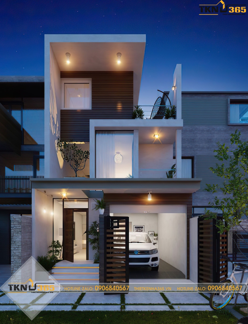 Mẫu nhà ống 2 tầng có thêm gara để xe