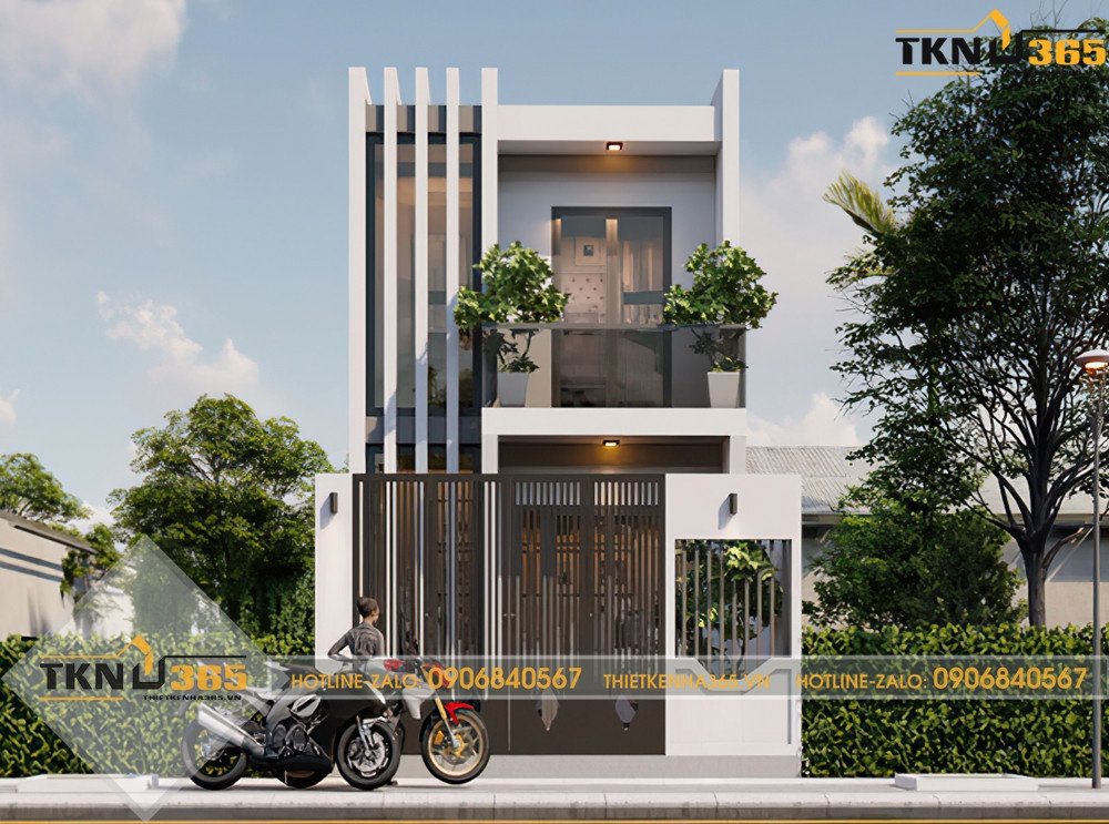 Thiết kế nhà ống 2 tầng đẹp thoáng đãng có giếng trời 5x16