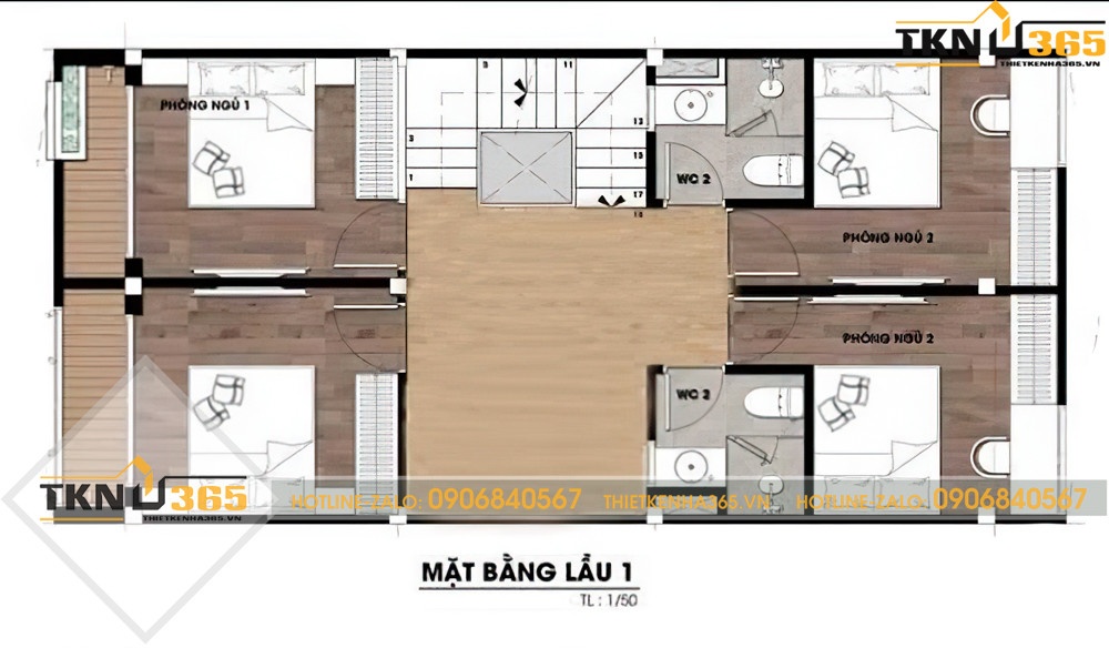 Bản vẽ mặt bằng lầu 1 nhà ống 2 tầng 1 tum