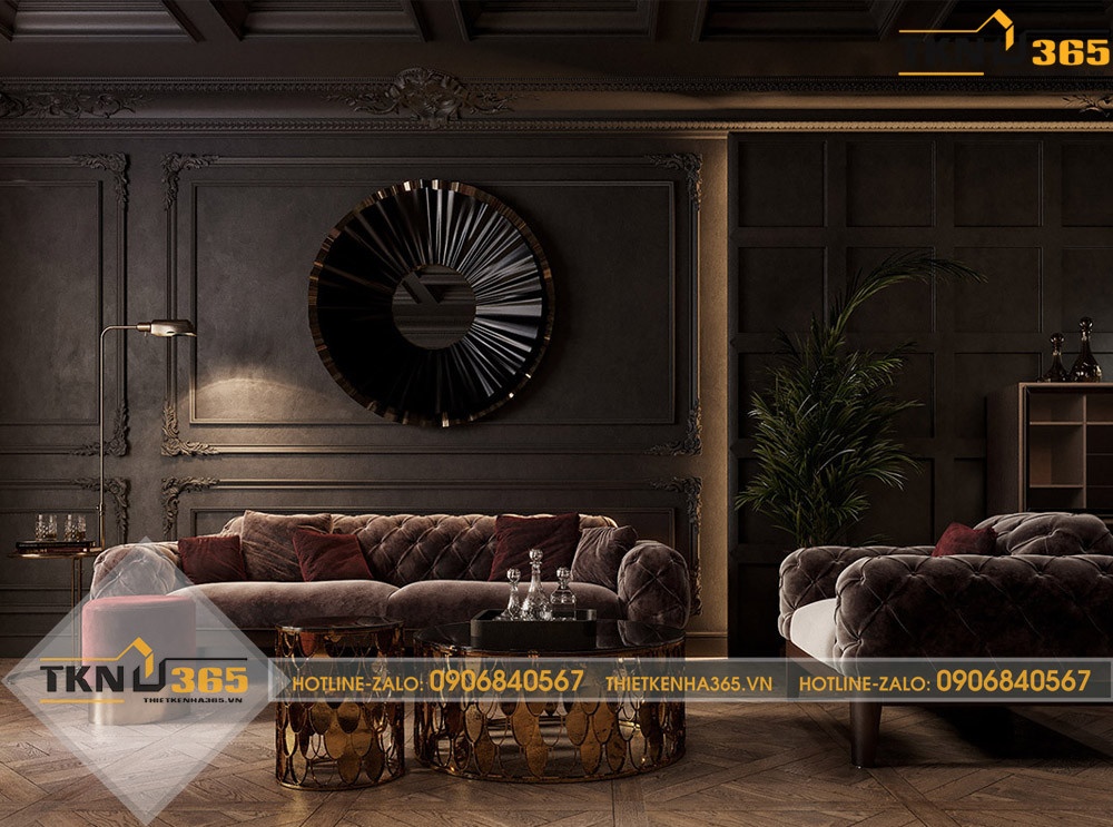 Phòng khách cực sang với thiết kế cổ điển